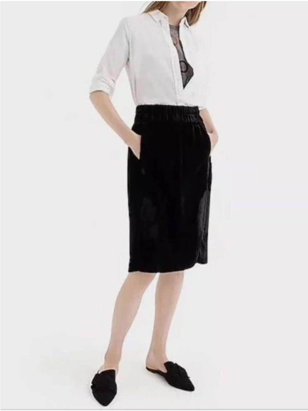 J. Crew Black Pull-on Velvet Skirt